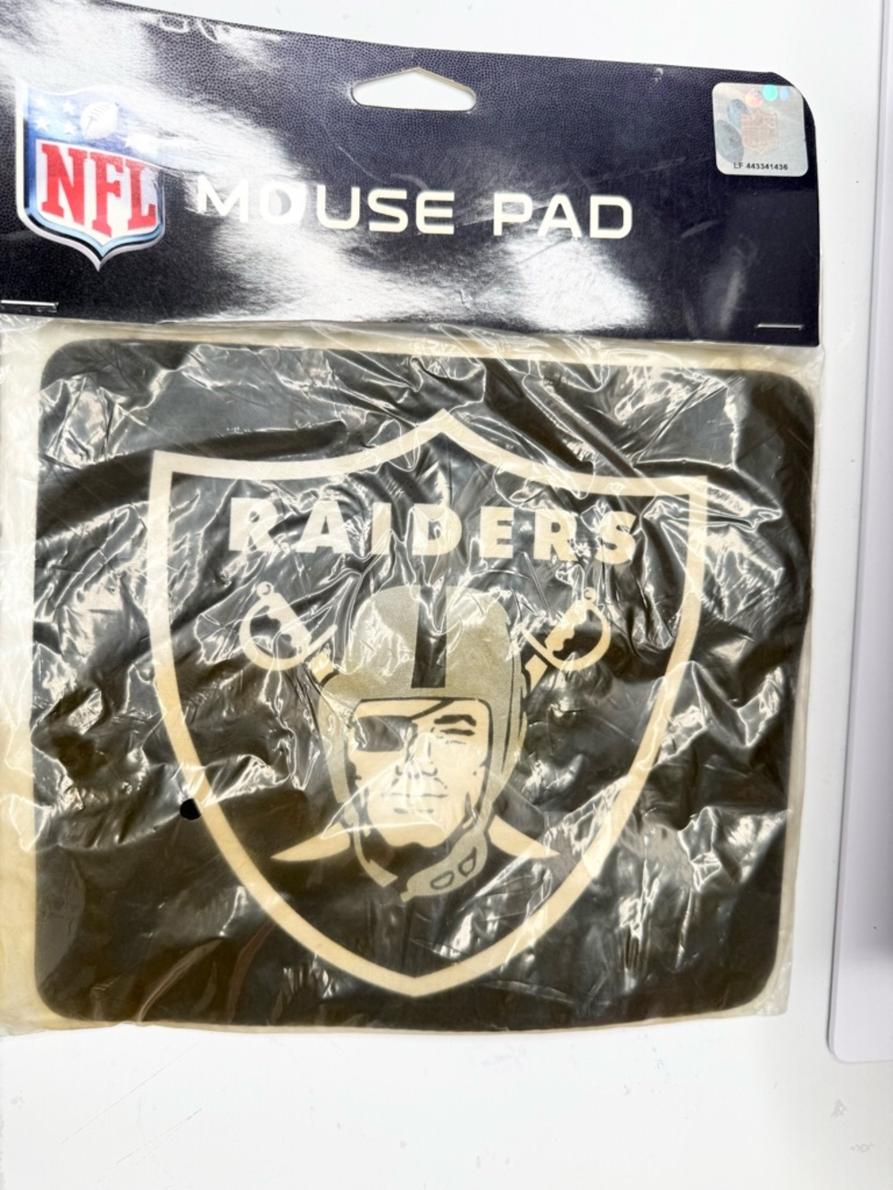 NFL Raiders Black and Silver Logo Mouse Pad- Just Packaging stained Not The Pad